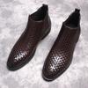 Men's Korean Style Woven Leather Slip-On Chelsea Boots