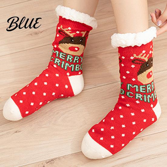 Non Slip Slipper Socks Christmas with Grips for Women Men Thickened Plush Lined Holiday Gift Her Socks Non-slip Winter Thermal Living Room