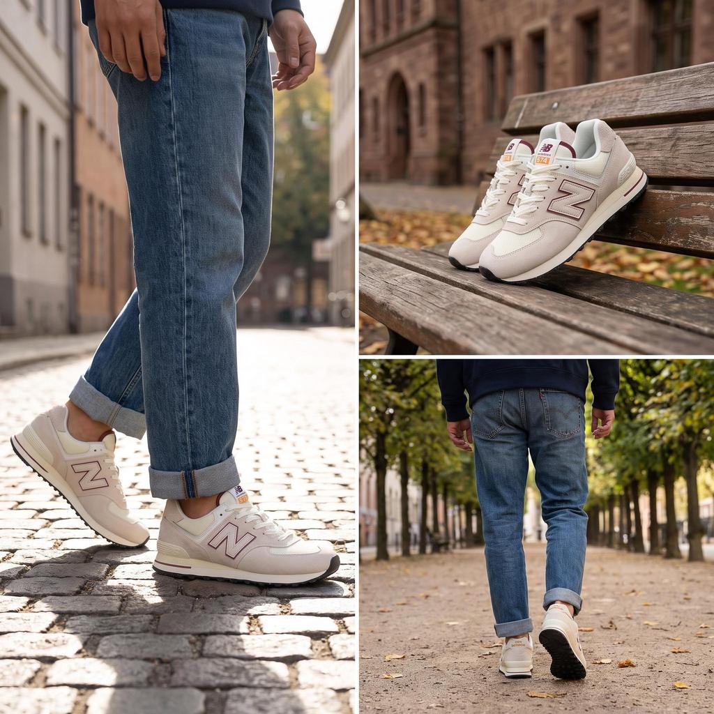 New Balance 574 Beige Burgundy Unisex Sneakers Cream U574OP2