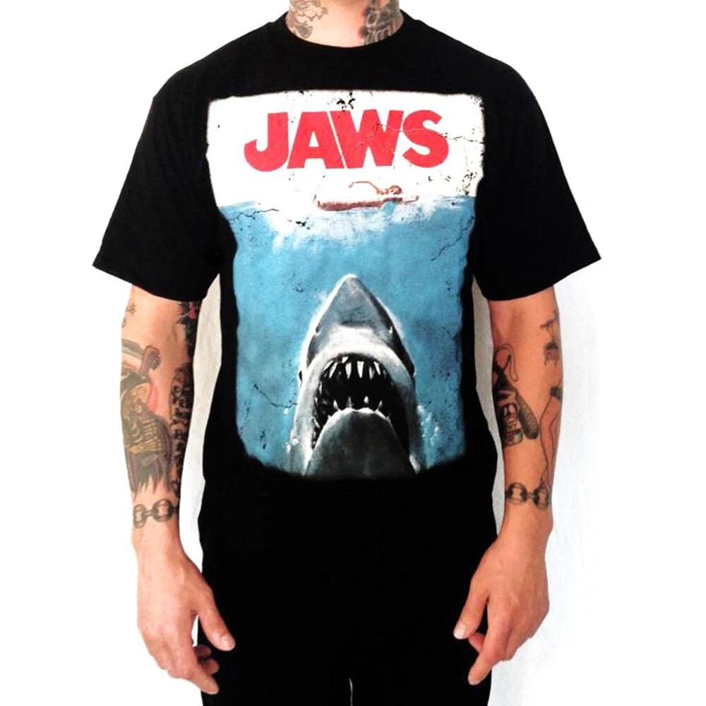 Authentic JAWS Great White Shark Distressed Movie Poster Logo T-Shirt S-2XL NEW S