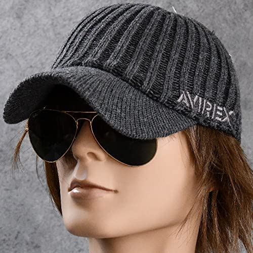 AVIREX Knit Cap, 14986700, Men's and Women's, Black and Gray, Military, American Casual, Streetwear, Outdoor (Gray (85))