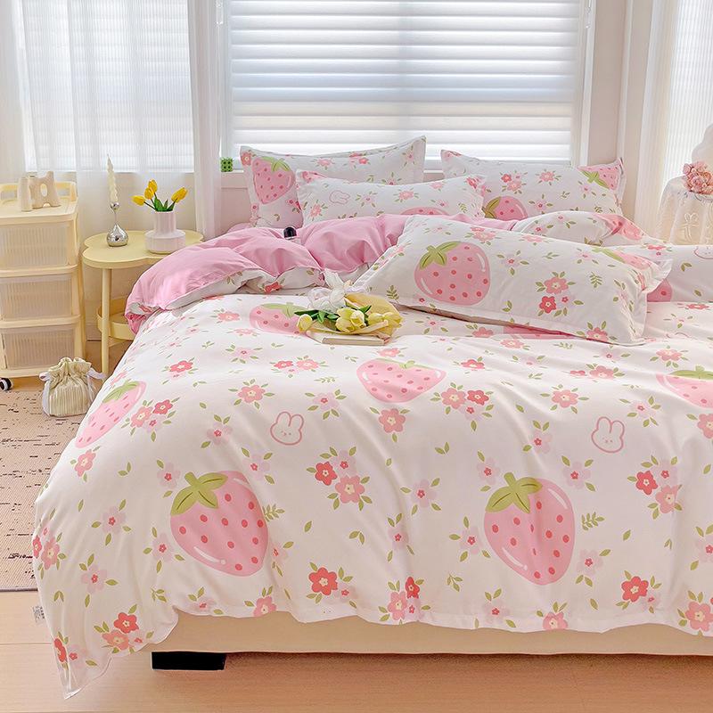 Klasse A Säuglings- und Kleinkindqualität Ins Kleiner Frischer Verdickter Abgeriebener Vier-Teile-Satz Hautfreundliche Laken Gewaschene Baumwolle Bettbezug Schlafsaal 3-teiliges Set