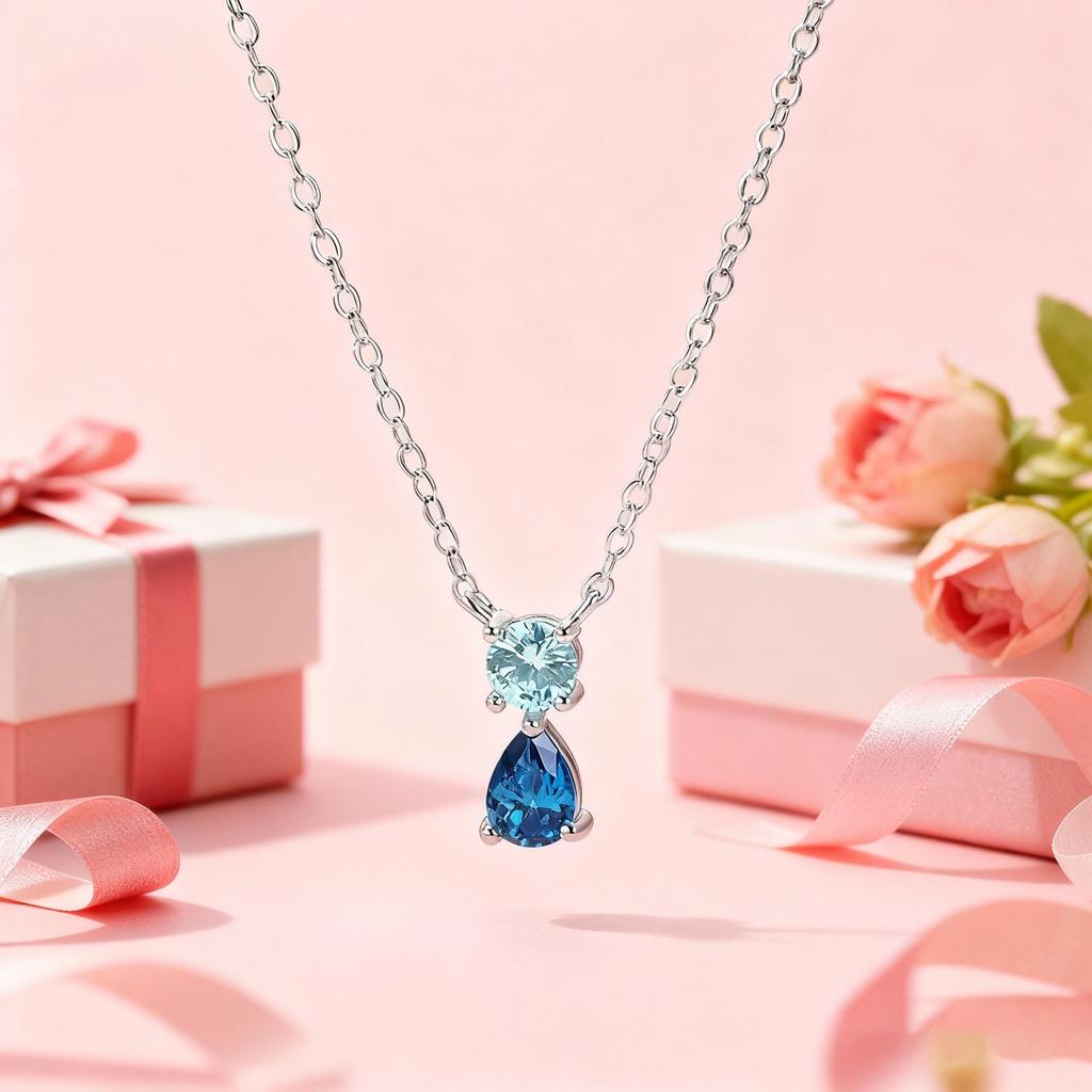 Cross-border Hot-selling European American Style Simple Water Drop Birthstone Necklace Women Fashion Pendant Necklace