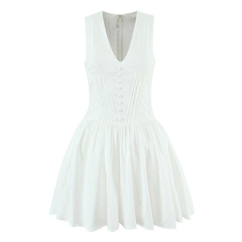 Youth Bloom House Same Style French Style White Gentle Style Sexy V-neck Lace Hollow Out Waist Hugging Short Dress