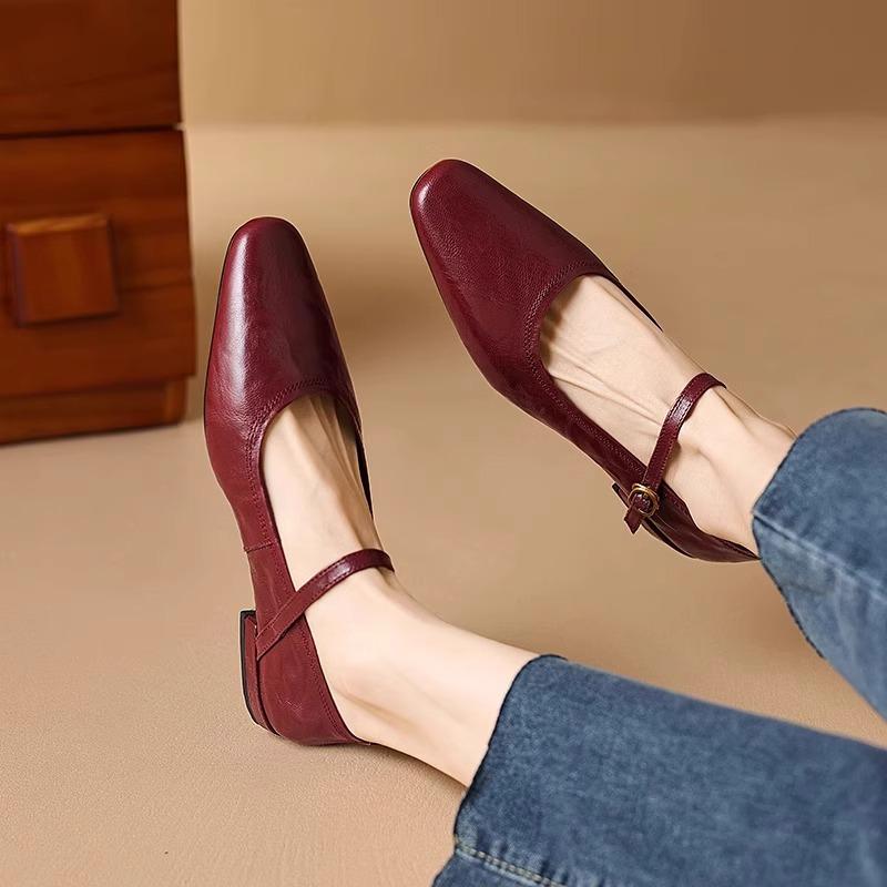 Soft sheepskin black high heels 2025 spring and autumn new French retro thick heel with Mary Jane shoes women's single shoes