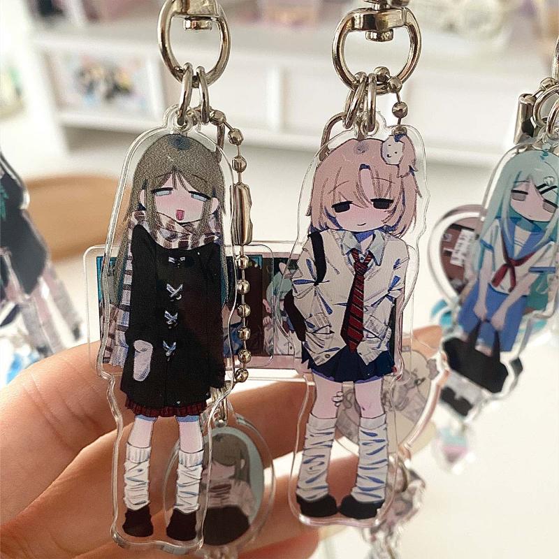 Cartoon Drip Glue Girl Acrylic Keychain Phone Lanyard Kawaii Backpack Pendant Charm Key Hanging Decoration Accessories Gift
