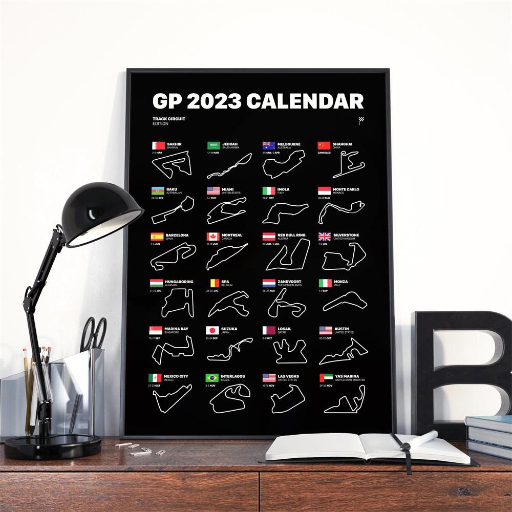 F1 2023 Calendar Poster Circuit 2023 Season Prints Sports Race Car Track Prints Grand Prix Canvas Painting Office Wall Art Decor