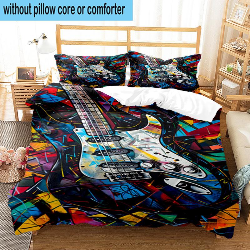 Guitar Notes Harmony 3pcs Bedding,Including 1pc Duvet Cover And 2pcs Pillowcases Perfect for Christmas,Ideal for Bedroom, Dormitory