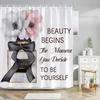 Pink Perfume High Heel Shower Curtain Set Black White Stripes Fashion Girl Woman Bathroom Decor Polyester Bathtub Curtains Hooks