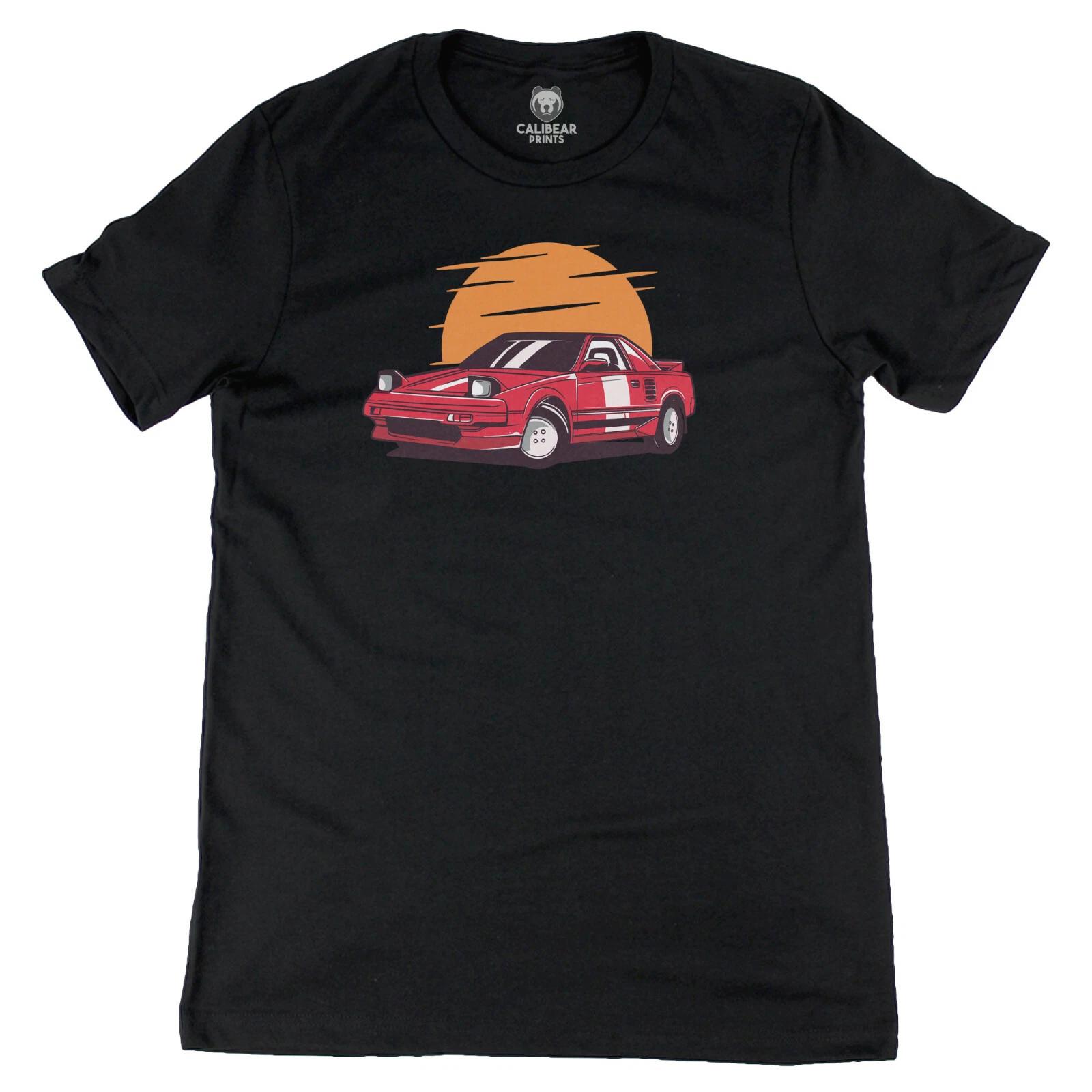 Red Sports Car Racing in the Sunset Graphic Art Tee Novelty T shirt M