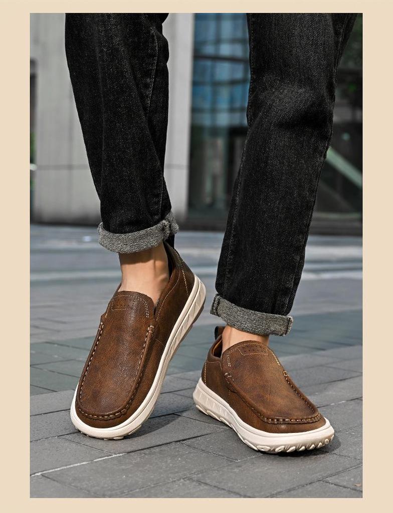 Men's Large Size Casual Leather Loafers - Trendy Slip-on Style