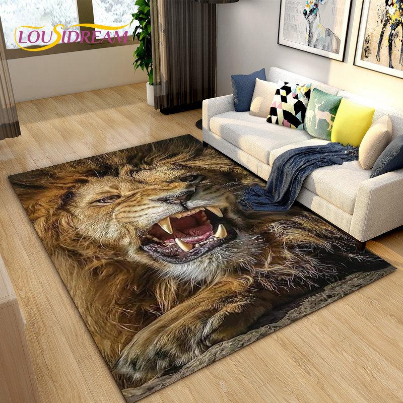 3D Beast Lion Cartoon Animal Area Rug Carpet for Living Room Bedroom Playroom Sofa decor home Non-slip rug Floor Mat Soft