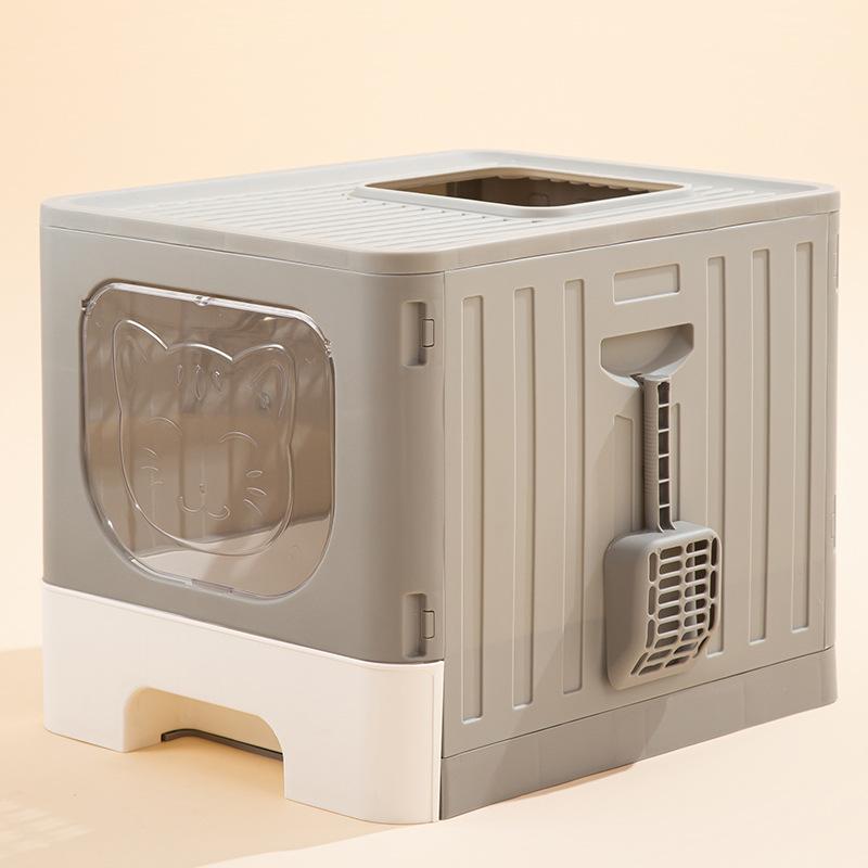 Folding Closed Large Space Cat Litter Box Top Into Cat Toilet Basin Pet Cat Large Cleaning Supplies