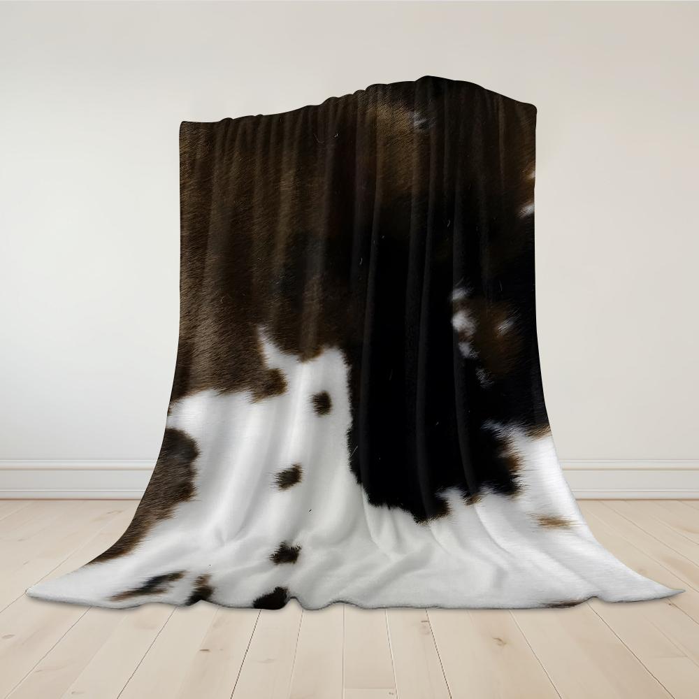 Cowhide Fur Flannel Blanket Warm Soft Halloween Christmas Couch Warm Cozy Decorative Decor Gift For All Season