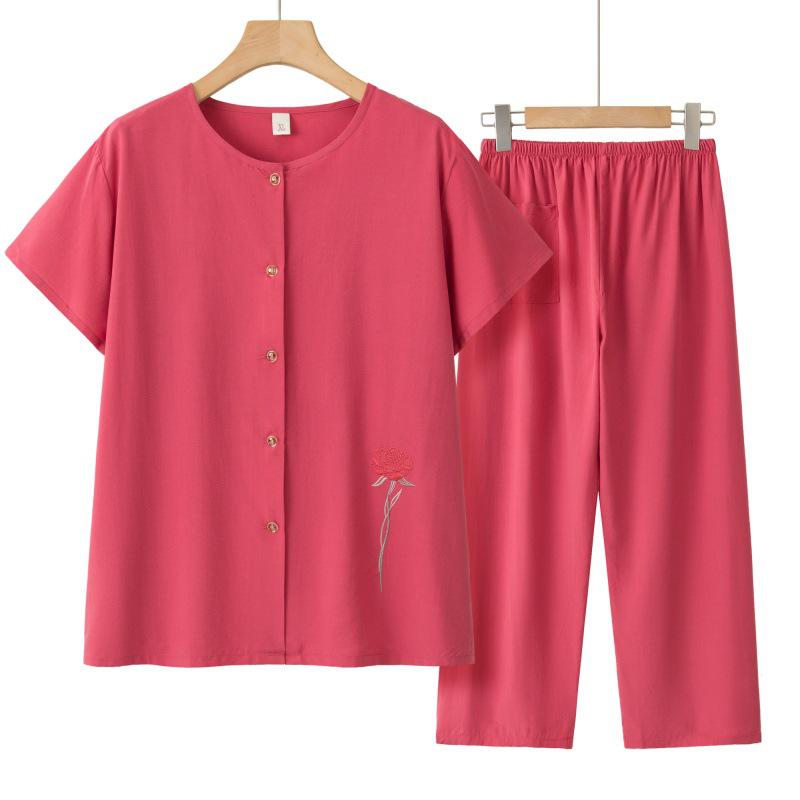 Granny Short Sleeve Summer Suit - Casual Two-Piece Set for Middle-Aged & Elderly Women