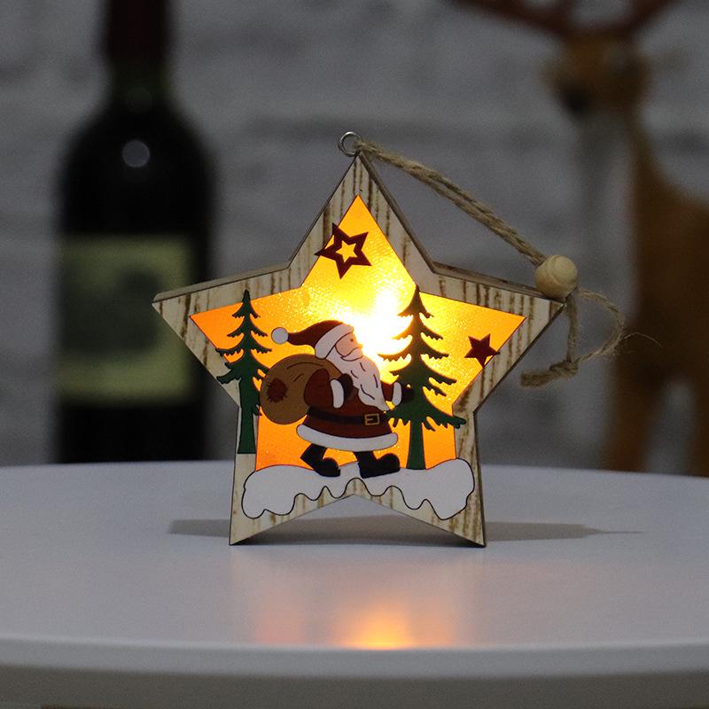 Wooden Luminous Christmas Ornaments: Star, Santa, Snowman, Deer Scene Pendants