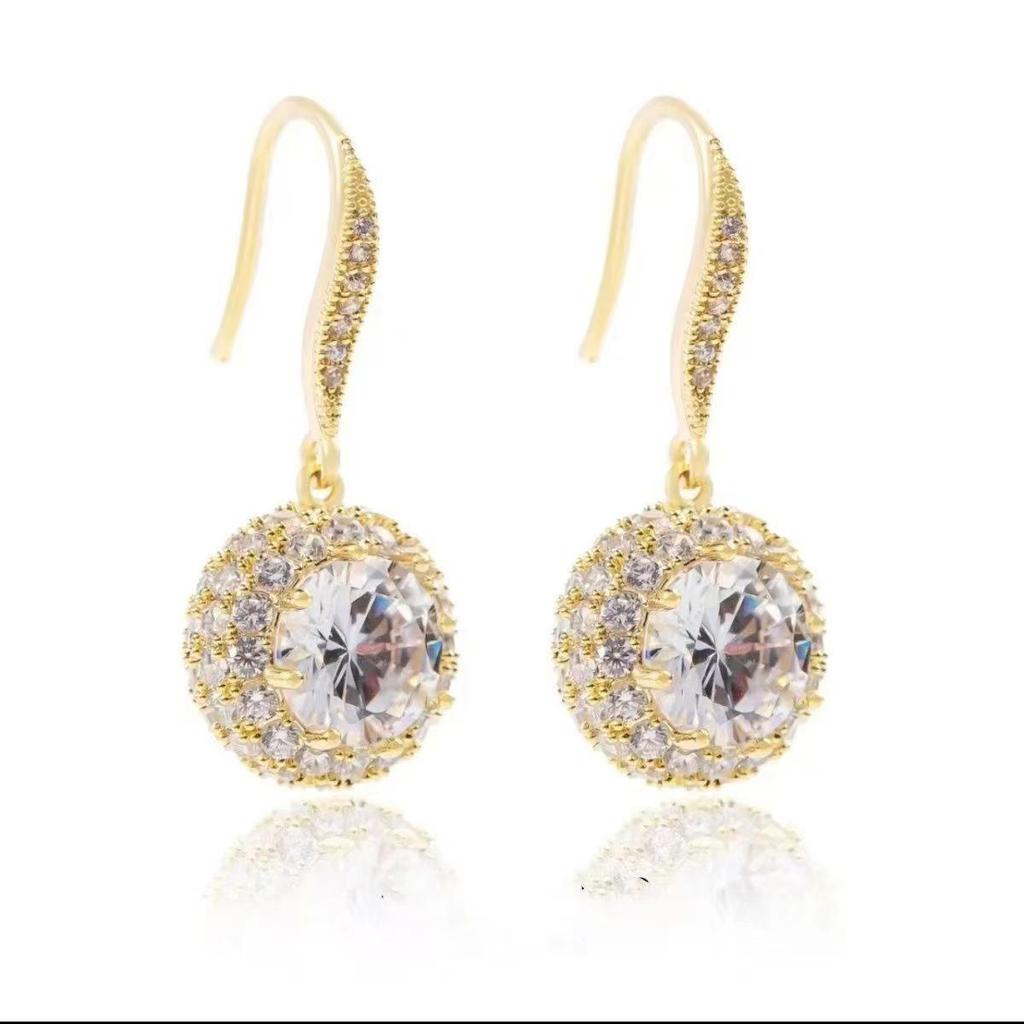 New Fashion Sparkling Zircon Round Earrings - Women's Elegant High-End Design