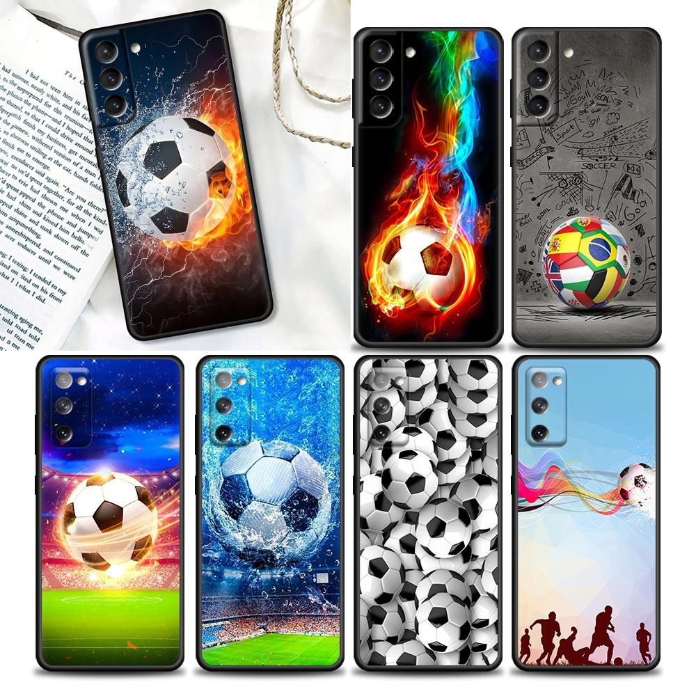 Fire Football Soccer Ball Phone Case For Samsung Galaxy S24 Ultra S23 5G S20 S21 23 FE S25 S22 S24FE Plus Case Black Soft Cover