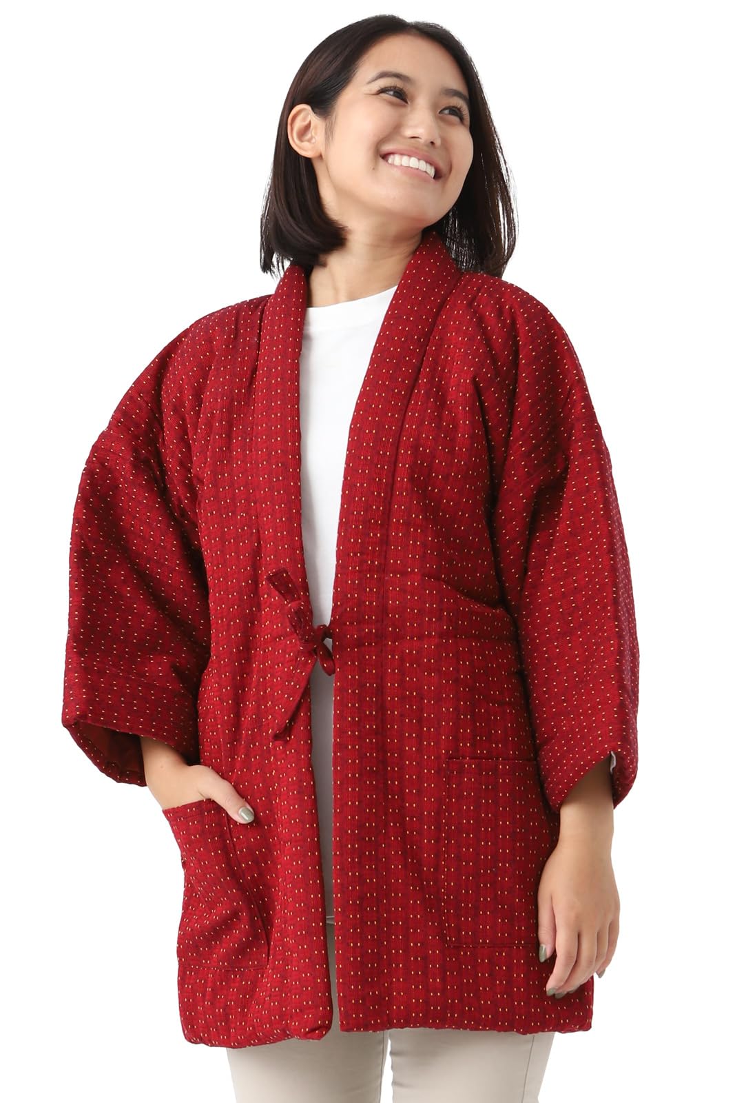 

[Tayutafu] Women s Hanten (Japanese padded jacket), Kurume-made, Made in Japan, Cute, Tsumugi silk, Standard size, Free size, Padded with cotton,