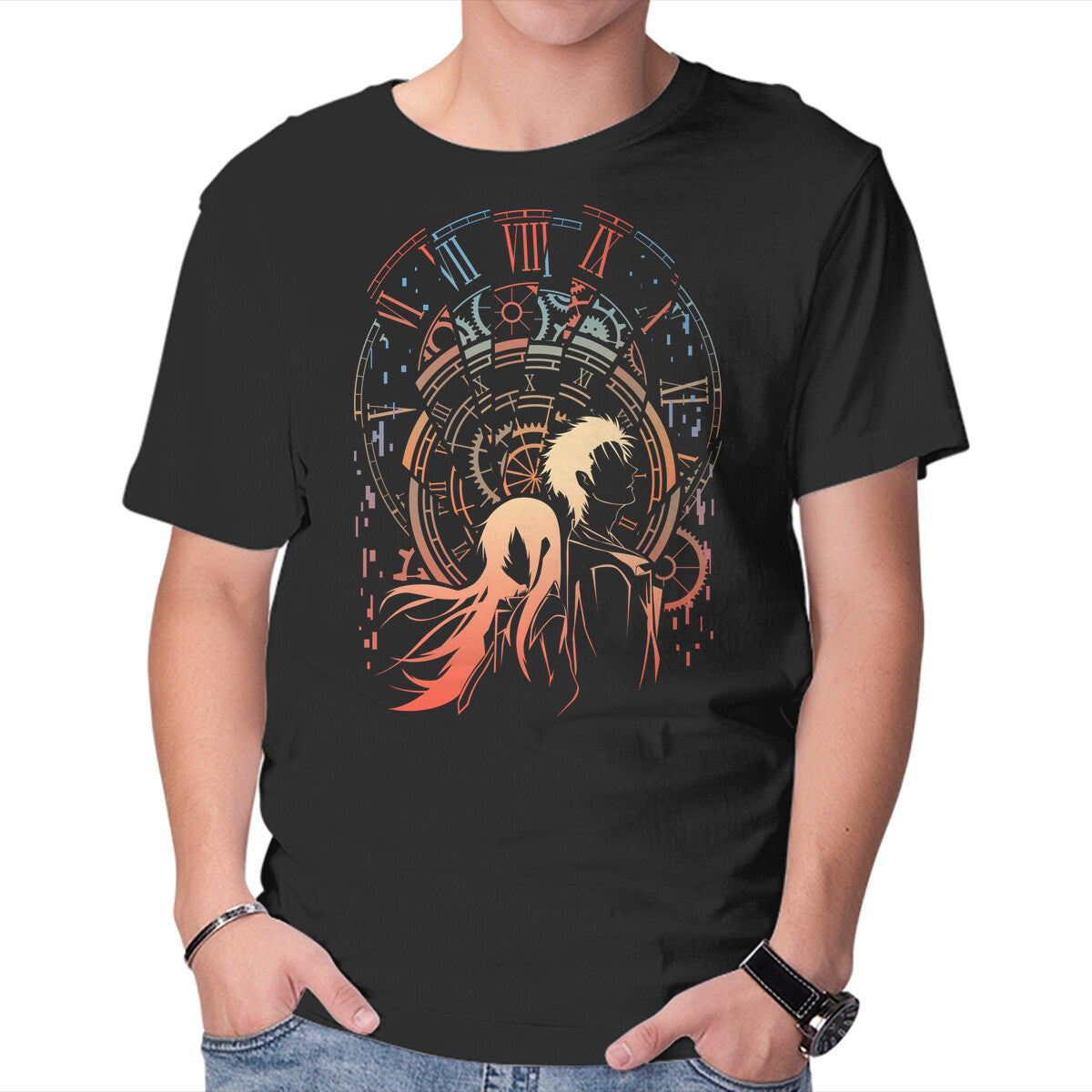 Unisex Crew Neck T-Shirt Time Broken Graphic Short Sleeve Casual Tee XL