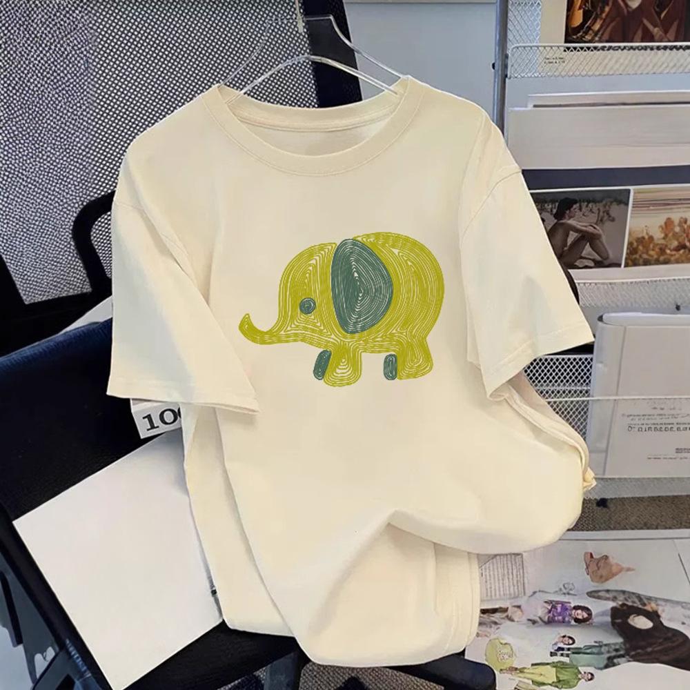 Summer Women's Loose College Style Fresh Cute Elephant Print Short Sleeve T-shirt