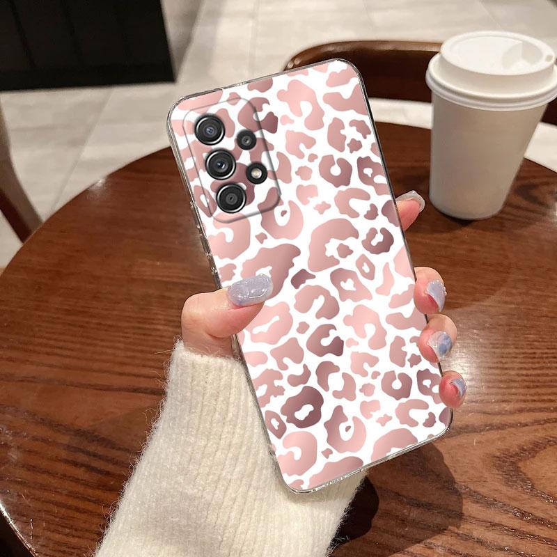 Gold Pink Rose Leaf Glitter Hearts For Samsung Galaxy A55 Case A54 A52 A53 A15 A14 A13 A21S A23 A34 A35 A33 A32 A72 Clear Cover