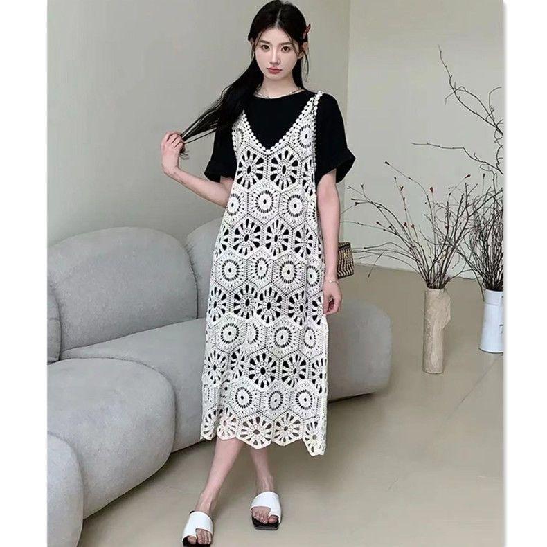 

Длинная трикотажная юбка А-силуэта в стиле ретро с элегантным модным платьем без рукавов на бретелях One Size белый