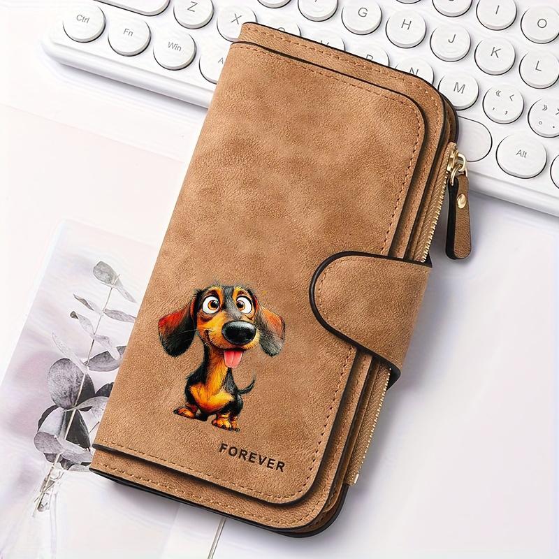 Women's Long Dog Design Wallet Multifunctional Portable Snap Closure Coin Purse Ideal Birthday Gift For Female Friends Family Daily Carry Everyday