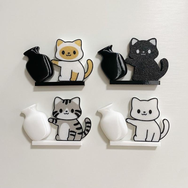 Cat Pushing Vase Refrigerator Magnets Home Decor Fridge Magnet Cat Whisker Collection Memorial Box Home Office Decor For Gift