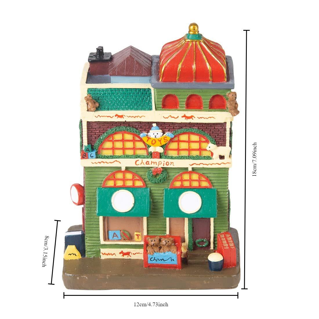 

Christmas Village Building Toy Shop with LED Lights Christmas House Decoration Collectible Figurines Home Desk Ornaments Gifts