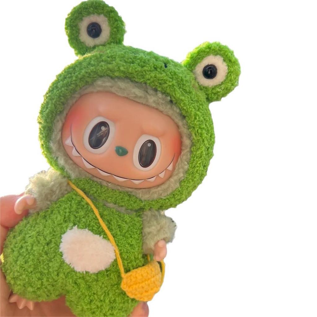 Heart-Beating Macaron Vinyl Face Labubu Doll Clothes for 17cm Labubu - Three Generations Outfit