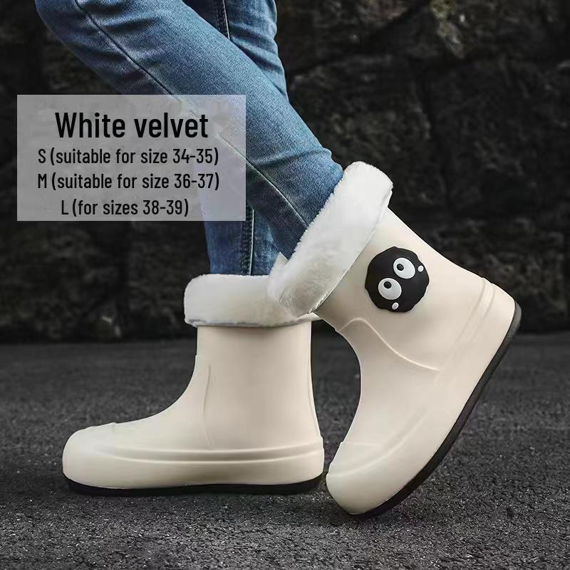 Women's Cute Korean Cartoon Non-Slip Waterproof Rain Boots with Velvet and Cotton for Warmth - Short Tube Outdoor Footwear