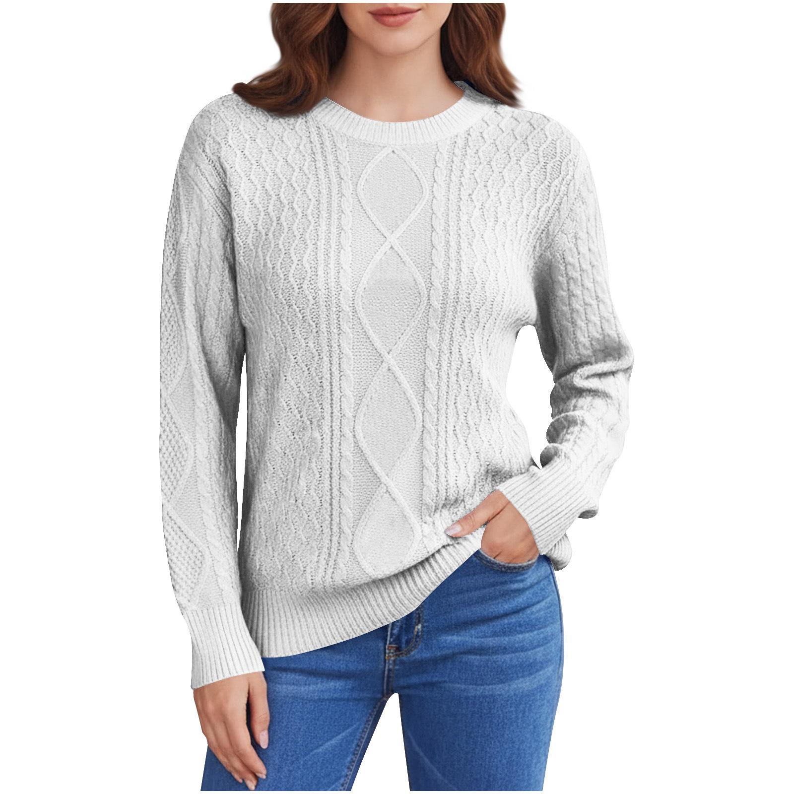 

Women s Oversized Long-Sleeve Knit Sweater Casual Vintage Cable-Knit Pullover XL