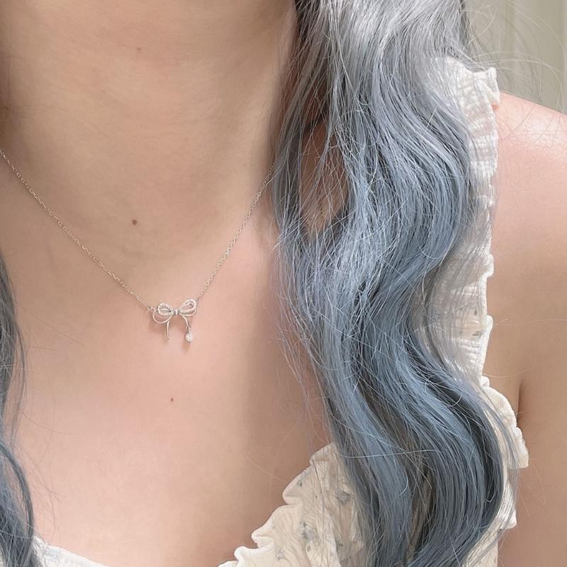 Diamonds Bowknot Aesthetic Necklace Fashion Simple Hollow Clavicle Chain Women Girl Wedding Jewelry Party Birthday Gift