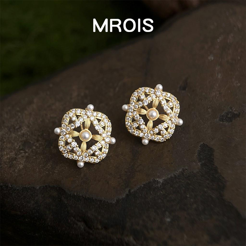 

Серьги-пусеты из 18-каратного золота с геометрическим дизайном, жемчугом и цирконами – Винтажный роскошный дизайн для женщин