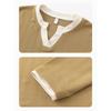 Unisex V-Neck Long Sleeve T-Shirt Loose Fit Contrast Color Casual Ribbed Top