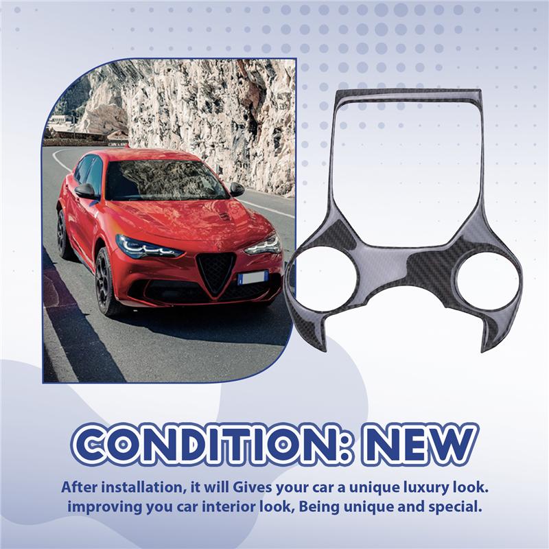 For Alfa Romeo Giulia Stelvio 2017- Carbon Fiber Gear Shift Panel Multimedia Buttons Frame Sticker Decoration-M53K