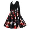 Costume Party Dress Long Sleeve Large Hem Slim Waist Tied Patchwork Dress for Christmas