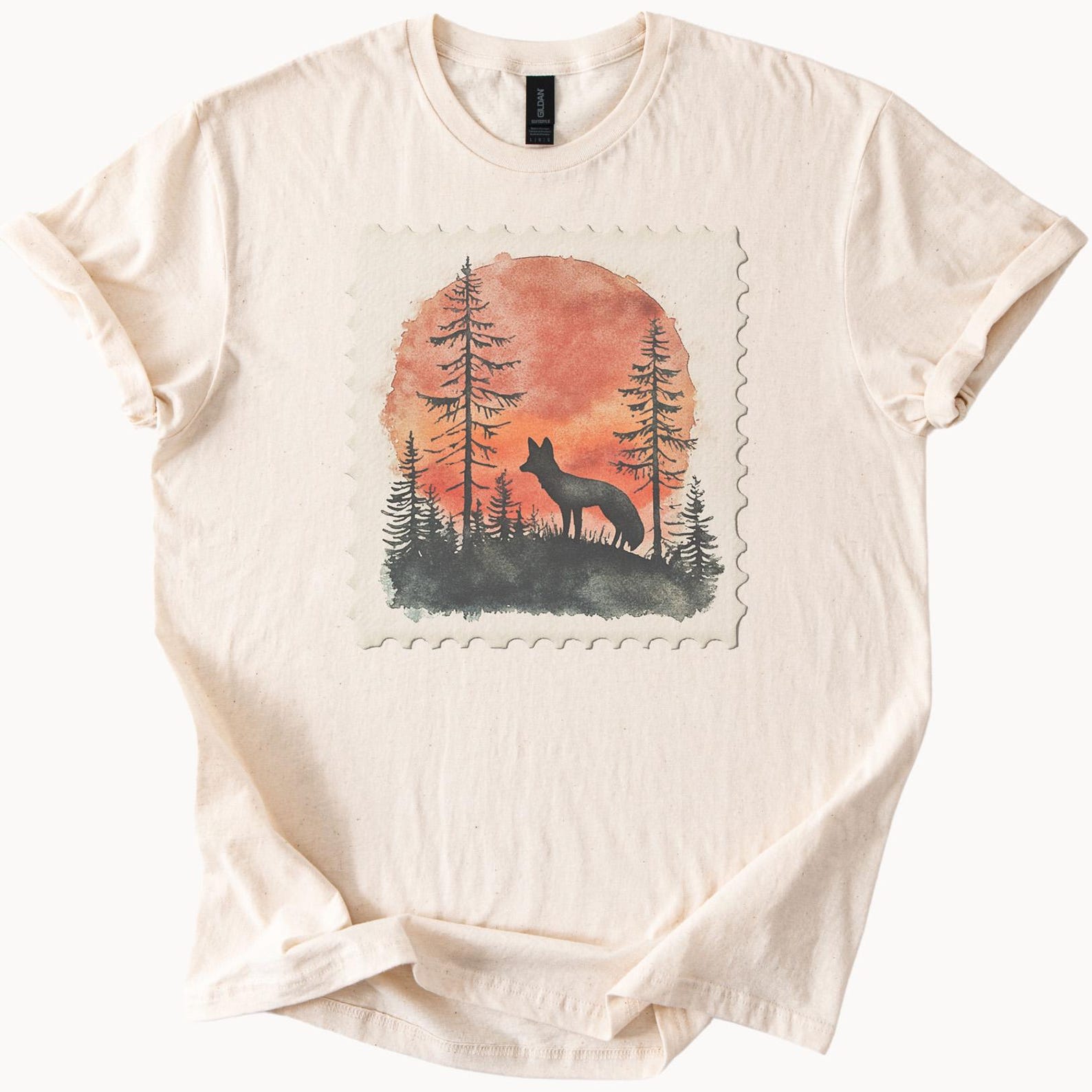 Howling Wolf Forest Silhouette Graphic Tee Sunset Nature Scene Animal Art Shirt Pine Trees Outdoors Hiking Wildlife T Shirt Gift 100
