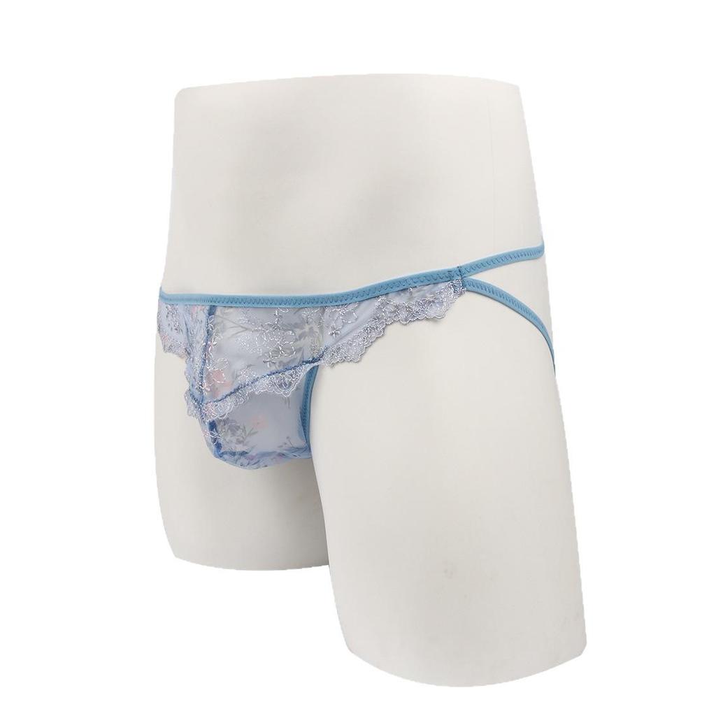 NT03 Men's Low-Rise Lace Thong with Floral Embroidery - Breathable & Sexy Underwear