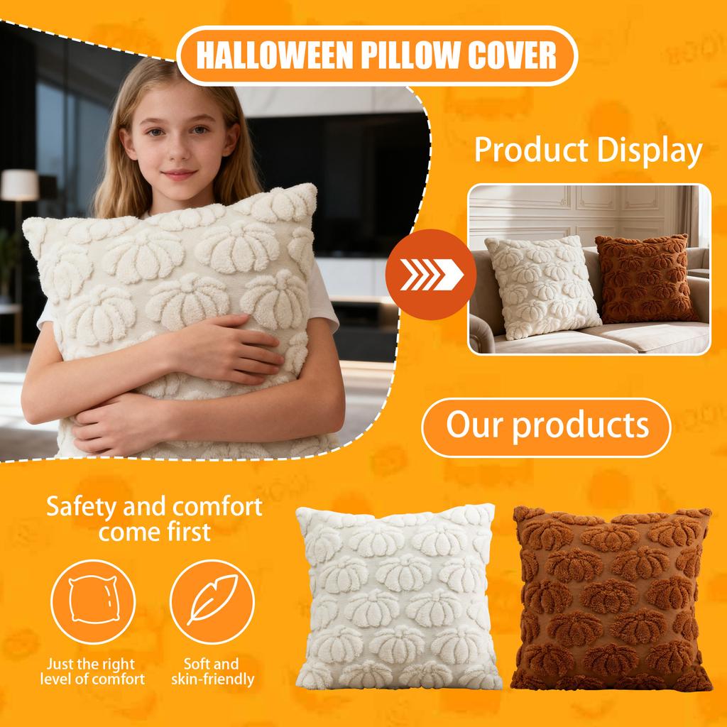 New Pumpkin Pillow HalloweenRabbitFur Plush PillowcaseAutumn Sofa Cushion Cushion