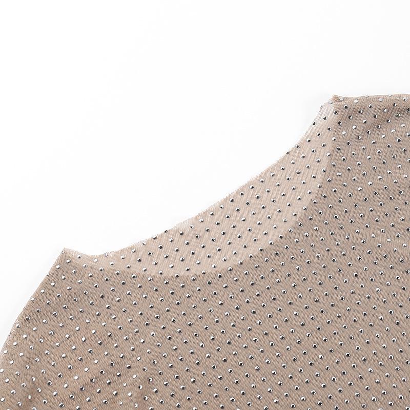 YY23649 Letní Slim Univerzální Evropský a Americký Styl Průsvitné Sexy Dlouhý Rukáv Dámské Tričko