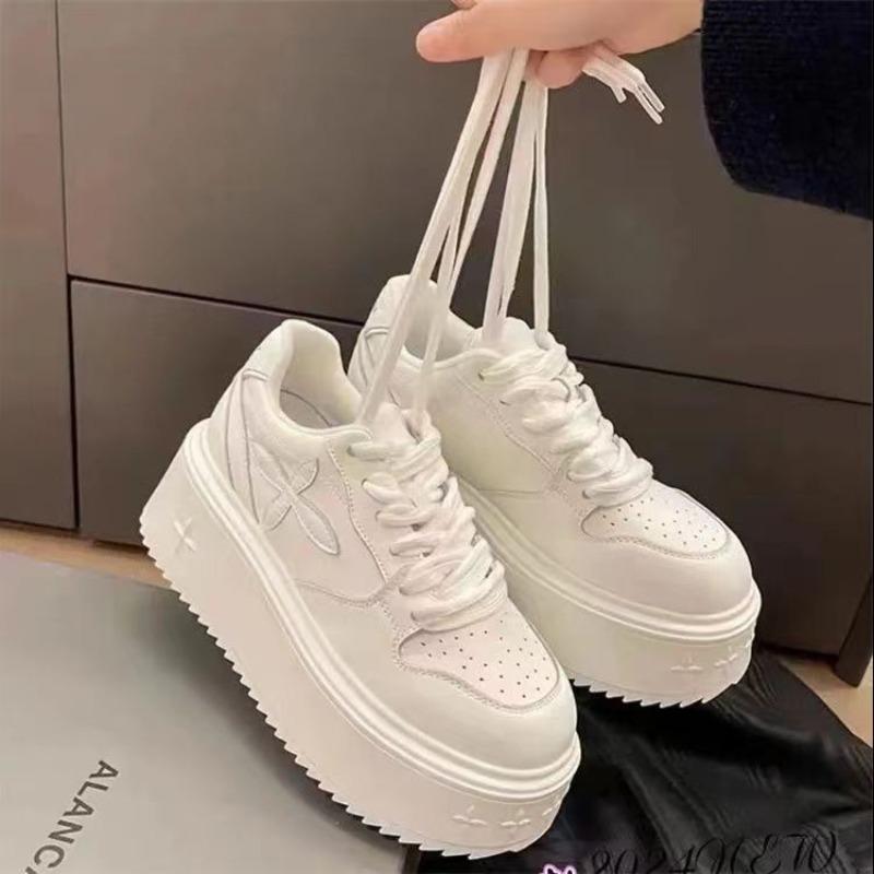 Fashion 2025 New Spring and Autumn New Style Comfortable Height Thick-soled Women's Sports Shoes Fashionable Casual White Shoes