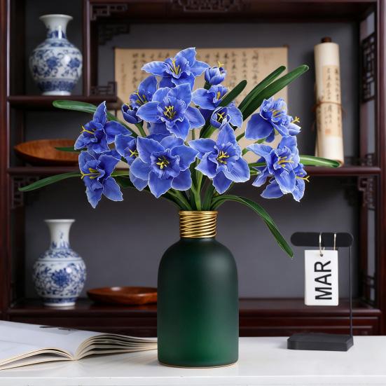 Artificial Daffodil Flowers 18 Inch Spring Faux Silk Narcissus Flower Arrangement Fake Daffodils Bouquet for Home Wedding Decor