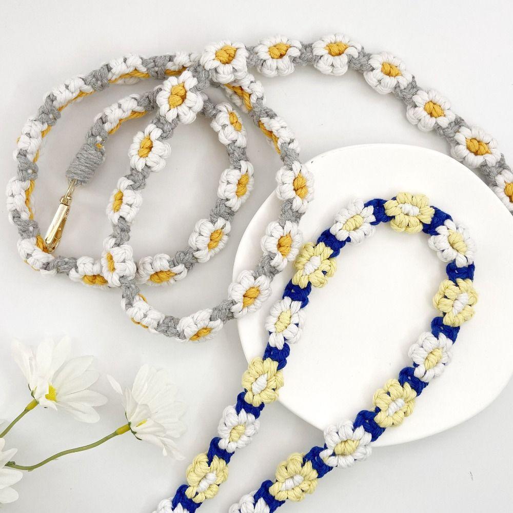 Cute Bohemian Key Fob Strap Boho Floral Mobile Phone Charm Daisy Flower Macrame Keychain  for Women