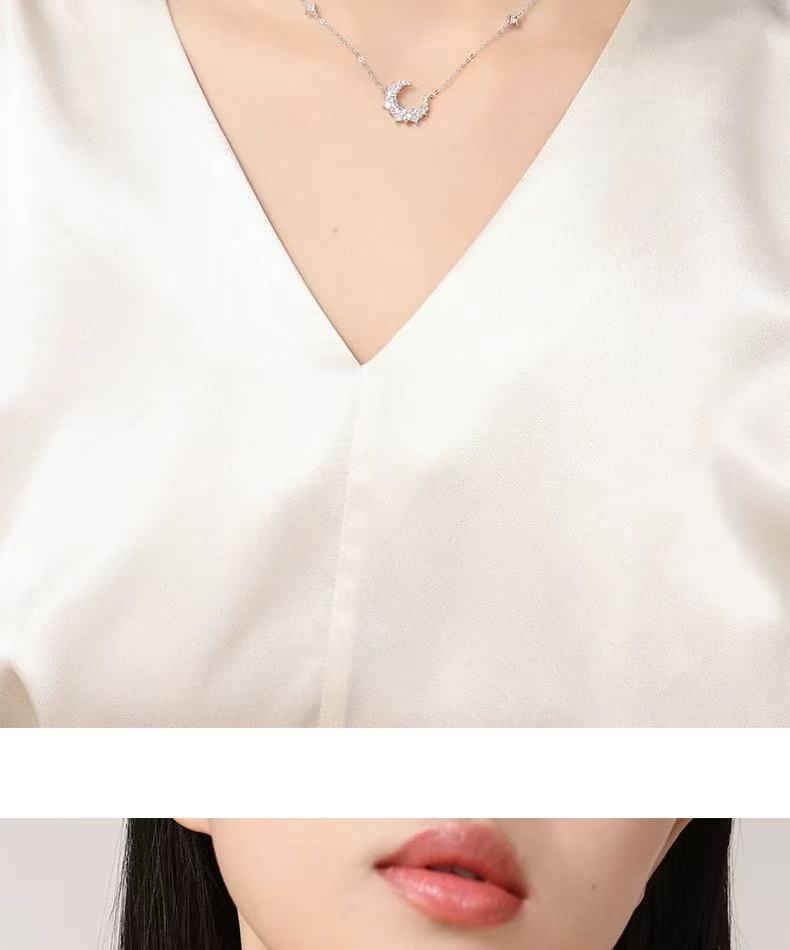 Real Gold Plated Nickel Silver Star and Moon Necklace - Elegant Luxury Design for Women