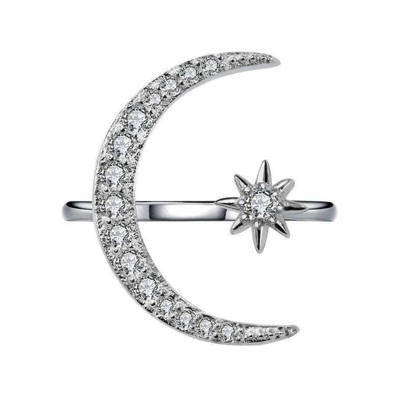 Simple Fashion Star Moon Ring Star Moon Index Finger Copper Open Ring Batch opening adjustable