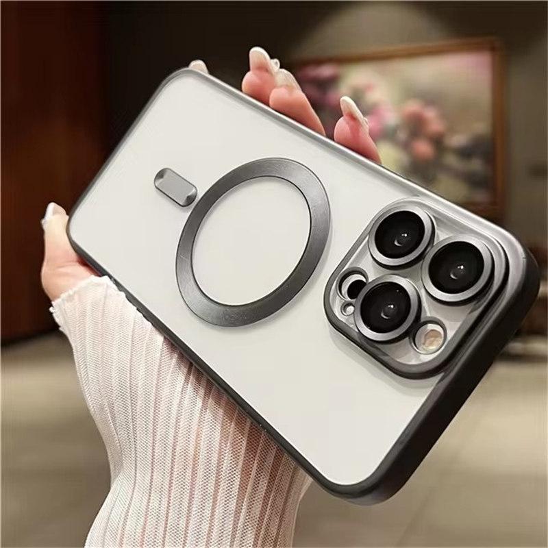 

Розкішний матовий бампер Magsafe Magnetic Phone Case For iPhone 11 12 13 14 15 16 Pro Max Lens Clean Protector On 15 Plus Cover iPhone 14 Pro Max сірий