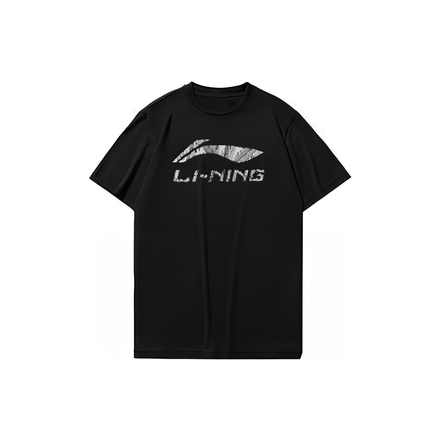 Li Ning T Shirts Unisex Black Crew Neck Moderate ATST631-1 M