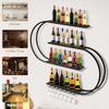 Wall Mounted Wine Rack with Glass Holder Hanging Bar Liquor Storage Rack Metal Bar Liquor Shelves for Home Dining Room & Kitchen